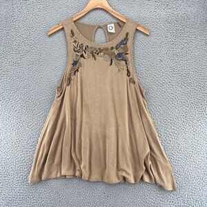 Akemi + Kin Top Womens Medium Brown Embellished Sleeveless Stretch Knit Cut Out